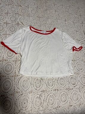 superdown White Crop Tee with Red Trim